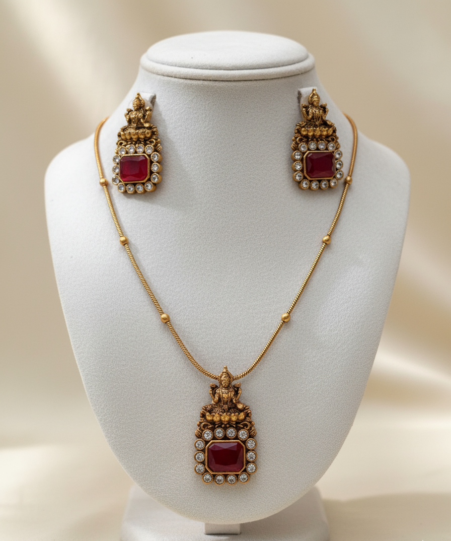 Antique Ruby Temple Necklace Set