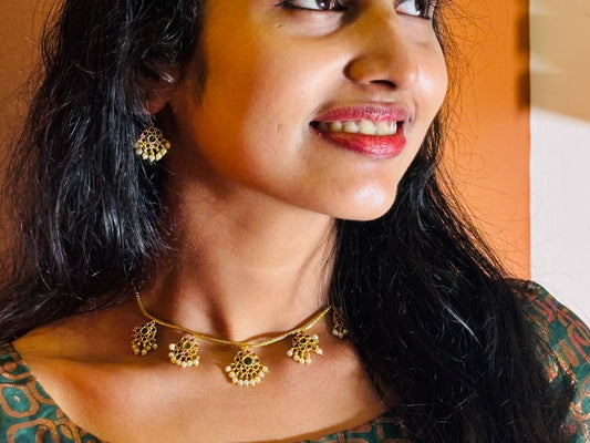 Ruby Blossom Pearl Necklace Set